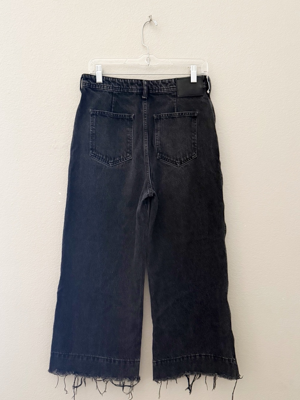 Moussy Vintage Elba Wide Leg Crop Jeans 27 Black Dark Denim Raw Hem Minimalist - Picture 5 of 10